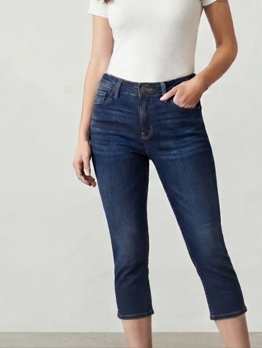 High-Rise Dark Blue Cropped Skinny Jeans for Women